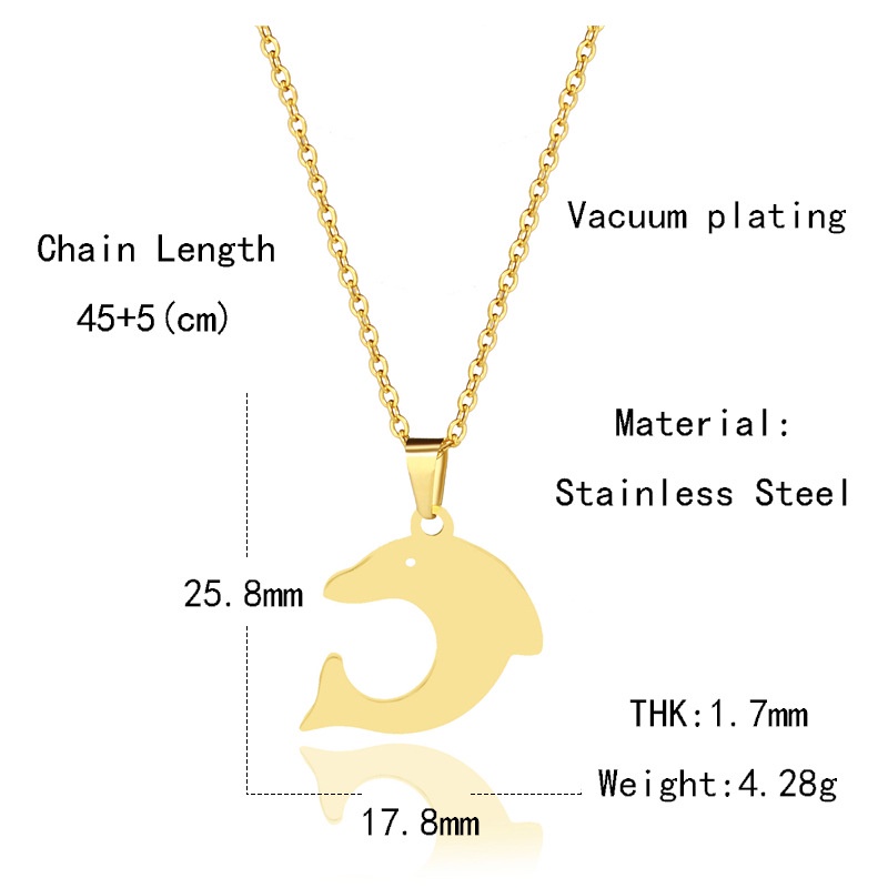 Perhiasan 304 stainless steel kalung wanita glossy 18K emas dolphin liontin kalung