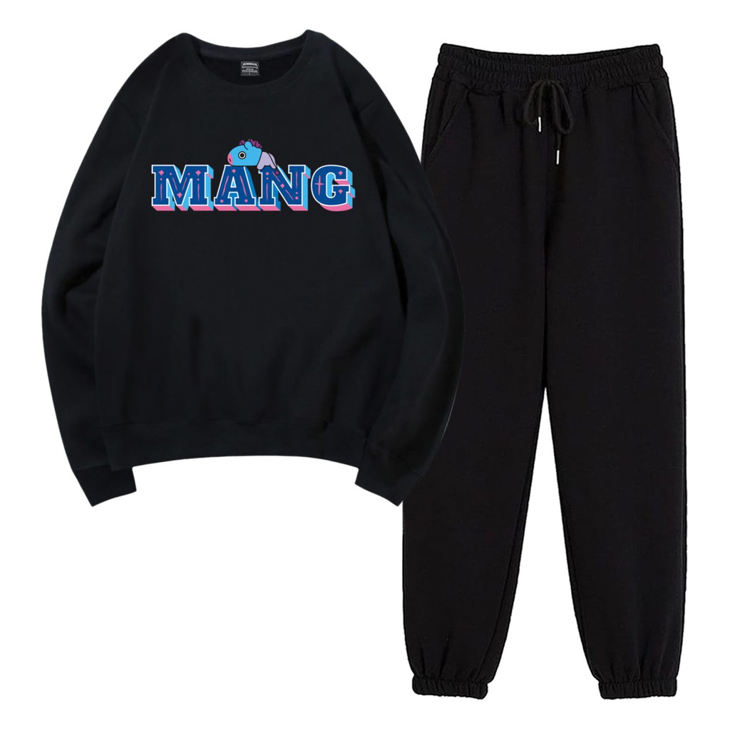 BESS - Baju Setelan Wanita Murah / Setelan Sweater + Jogger Hitam - M4NG FONT