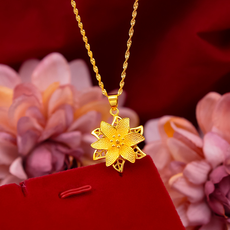 Kalung Emas Asli Kadar 375 Dengan Liontin Bunga Bauhinia Untuk Wanita