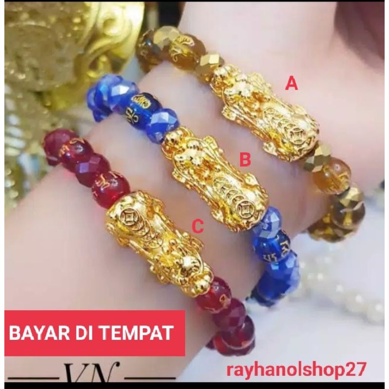 Gelang tangan pria wanita batu naga elegan Lapis emas 22k