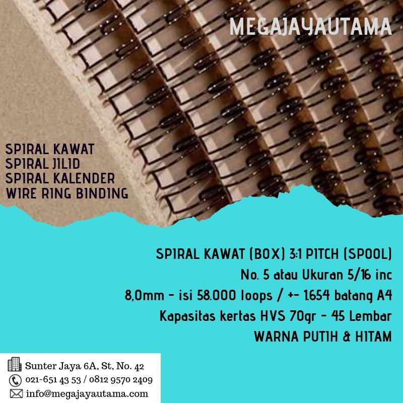 

SPIRAL KAWAT SPIRAL JILID WIRE RING BINDING 3:1 PITCH SPOOL 5/16 INC ISI 58.000 LOOPS 1654 BATANG A4