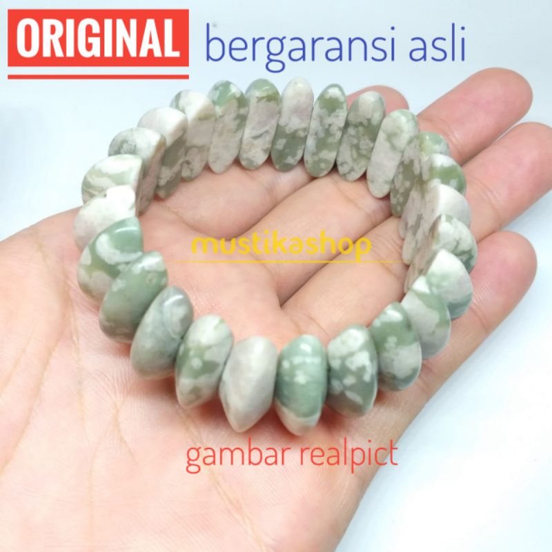 Gelang Batu Green Flouride Asli Natural Batu Dingin PRIA/WANITA