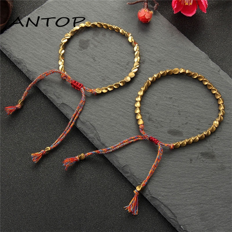 Hand-woven Copper Beads Lucky Bracelet Retro Adjustable Bracelet for Couples Women Men Jewelry ANTOP