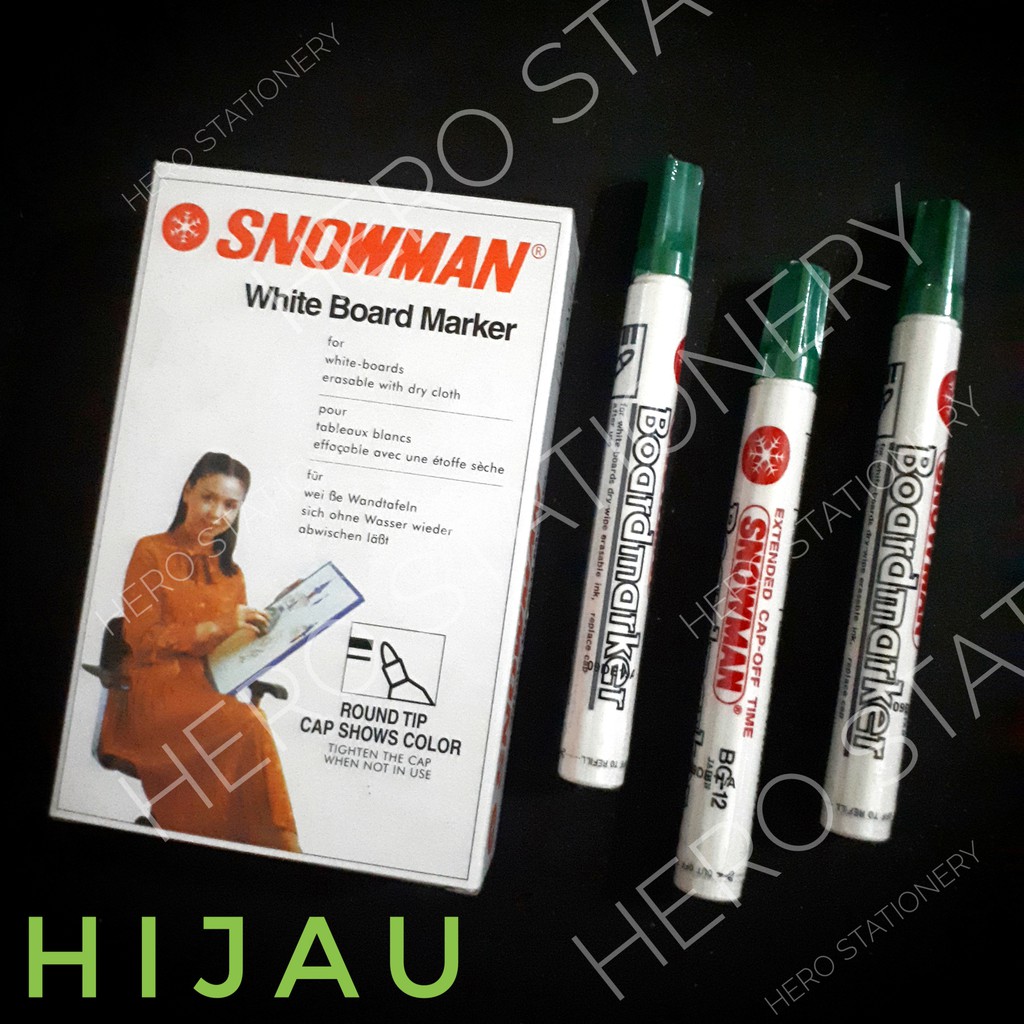 

Spidol whiteboard snowman tinta hijau BG-12 satuan . 1 unit