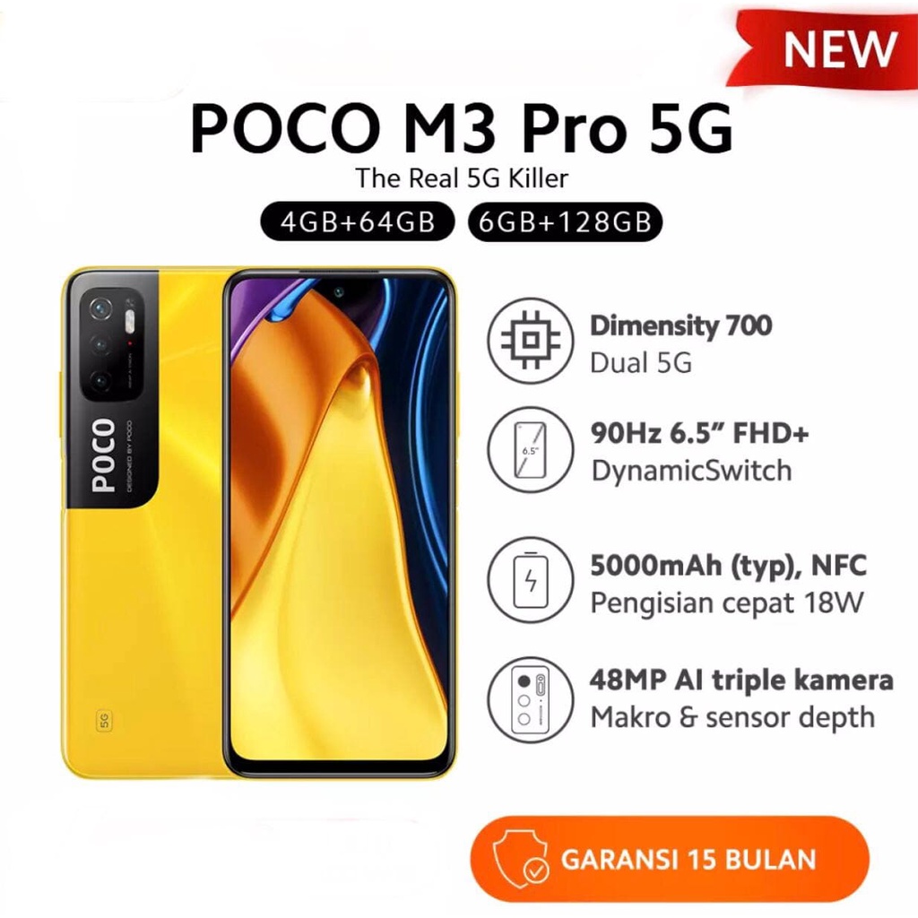 Xiaomi Poco M3 Pro 5G [4GB+64GB - 6GB+128GB] Demensity 700 - 48MP Triple Camera Resmi Indonesia