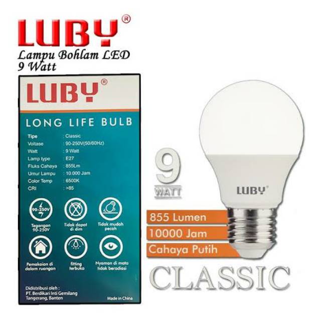 BOHLAM LAMPU LED LUBY CLASSIC CAHAYA PUTIH 3W 5W, 7W, 9W, 12W, 15W, 18W, 24W