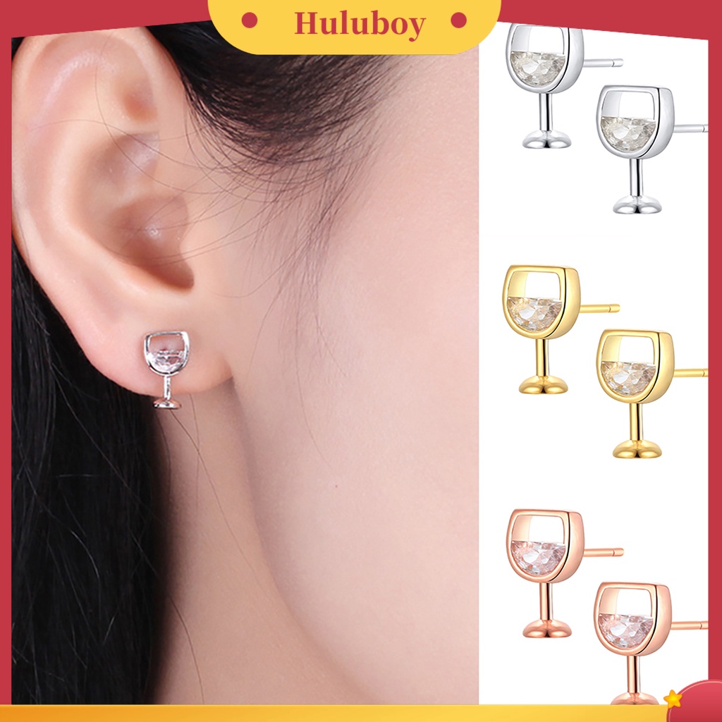 Hu Hu Hu Hu Hu Alat Bantu Pasang Kacamata♡ 1 Pasang Anting Stud Cubic Zirconia Anti Karat Untuk Wanita