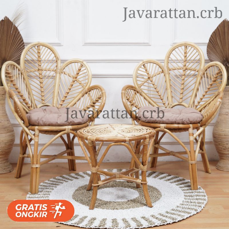 Kursi Teras Daun Rotan 1 set Meja / Kursi Rotan Aesthetic / Kursi Rotan Ruang Tamu Minimalis