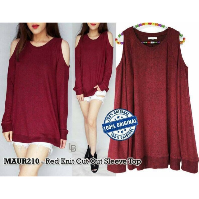 B444 Maurices Red Knit Cut Out Sleeve top