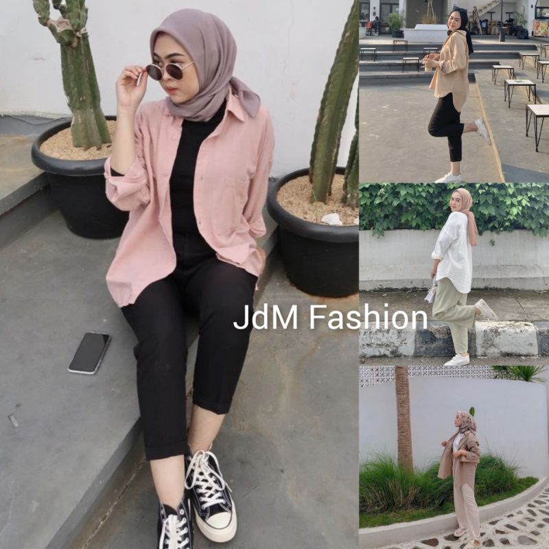 KEMEJA OVERSIZE WANITA BAHAN LINEN / OLIVIA SHIRT MOCCA / DUSTY / PINK / HITAM / MACCA / KREM