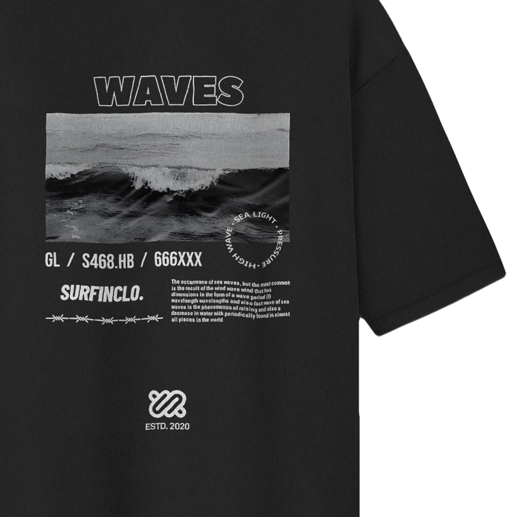 Surfinclo Oversized T-Shirt Black Waves Premium Cotton 24s