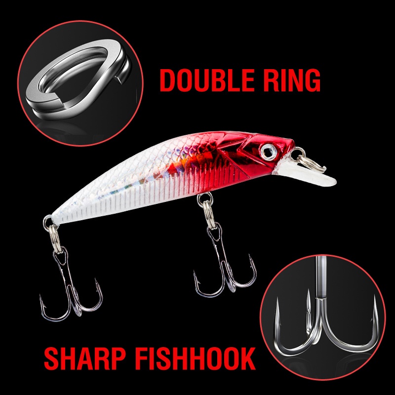 5pcs / Kotak Umpan Pancing Ikan Minnow Mata 3D 1.6g / 7.8g / 5g / 6g / 7g 5 Warna