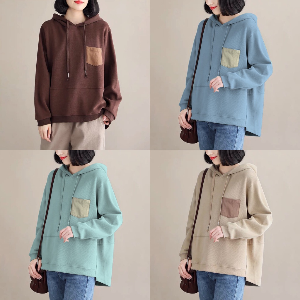 HOODIE BASIC KAYLE POCKET SWEATER OVERSIZE | SWEATER HOODIE WANITA KOREAN STYLE