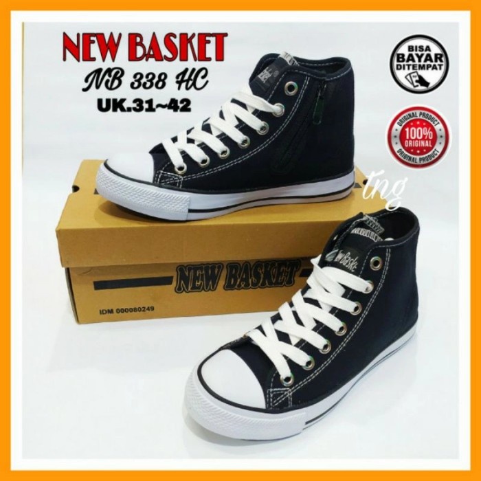 SEPATU NEW BASKET NB 338 HC SEPATU SEKOLAH - HITAM/PTH/MERAH, 31