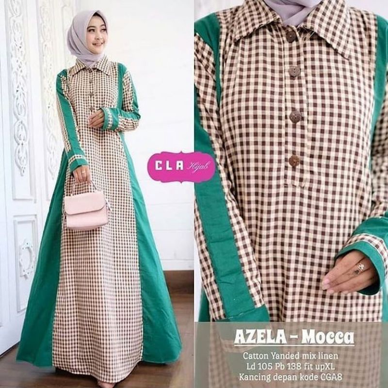 Dress Katun. Dress Kotak. Pakaian Wanita. Fashion Muslim. Azela Maxy