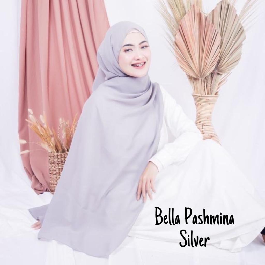 TURUN HARGA !!BELLA PASHMINA / JILBAB KERUDUNG BELLA PASHMINA POLYCOTTON / BISA COD UKURAN 180X75-BELPASH SILVER