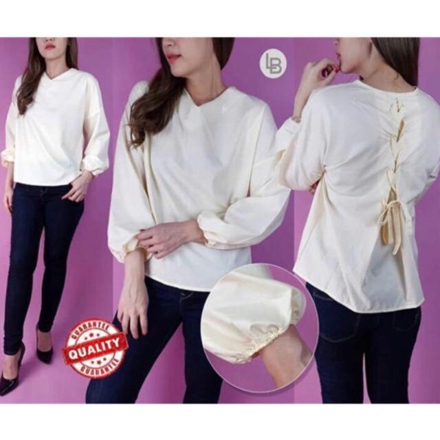 (J170) Consenso pale yellow tie back detail cotton blouse