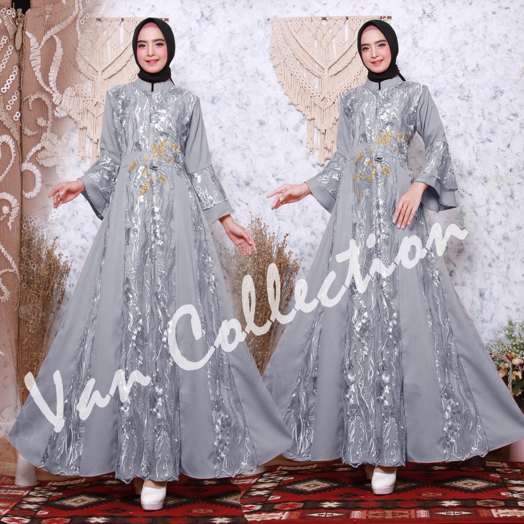 Zora Gamis Pesta Full Brukat Tile/ Gamis Seragam Kondangan/ Baju Wanita Muslim Jumbo