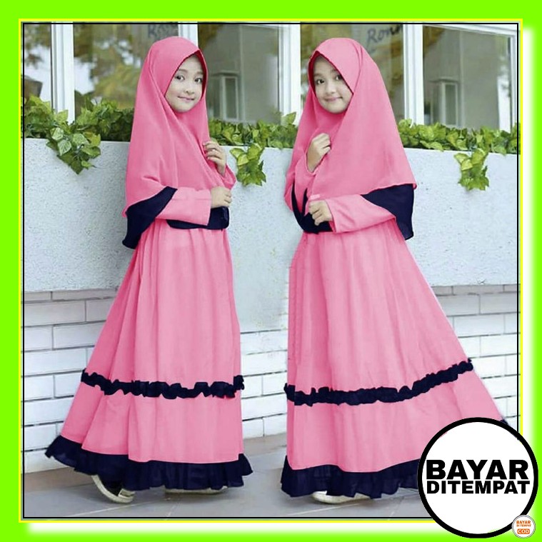 Baju Gamis Anak Perempuan Syari Model Renda Kekinian Terbaru 2021 NM582  Perempuan Usia 10-12 Tahun