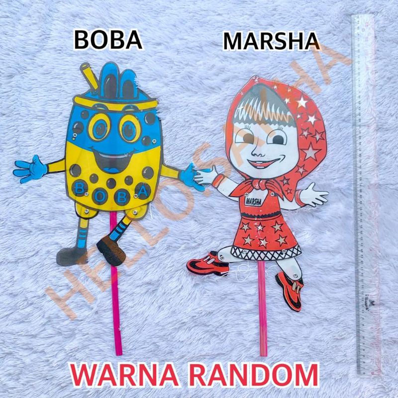 MAINAN WAYANG WAYANGAN UKURAN BESAR KARTUN LUCU ANAK MAIN DALANG UPIN IPIN BOBA MASHA MARSHA SPONG B