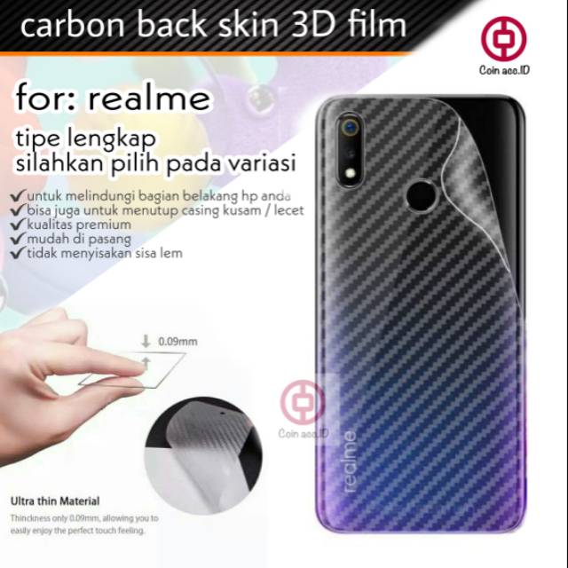 GARSKIN CARBON 3D REALME narzo 20/C11/C12/C15/6 PRO/C2/C3/C1/5i/5 pro/3/2 pro/X/XT/X2 back skin