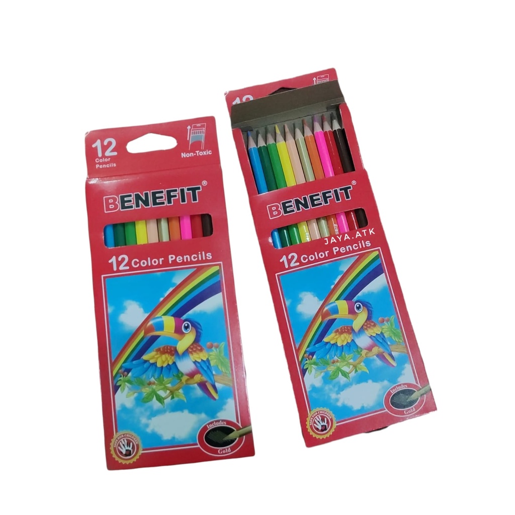 PENSIL WARNA 12 PANJANG COLOR PENCILS EMAS GOLD BAGUS SOUVENIR KADO ULTAH