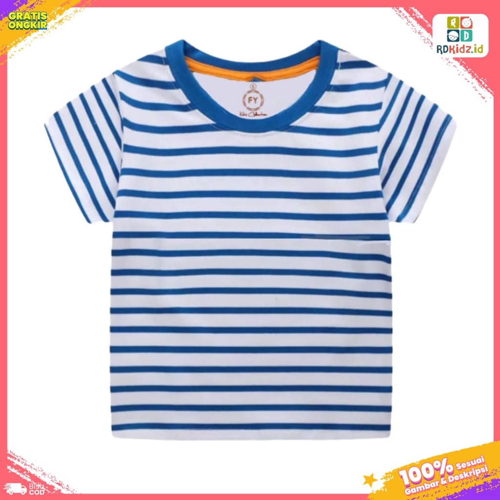 Rdkidzid Atasan Baju Kaos Unisex Anak Motif Salur Biru