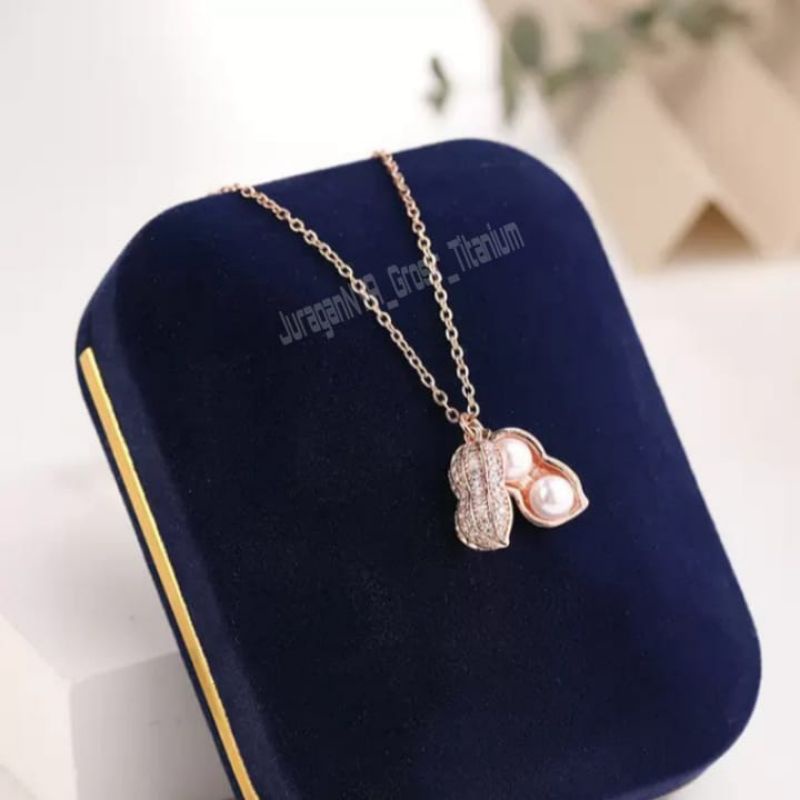 Kalung Titanium Elegant Kacang Gold Rose Gold Super Cantik Anti Karat Anti Luntur