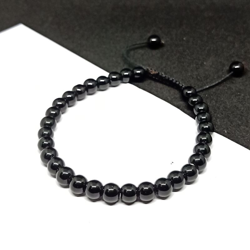 Gelang Tasbih Black Onix Dim 6 Mm Model Tali Serat Tampil Gaya Aksesories Gelang Perhiasan Batu Giok Top Quality