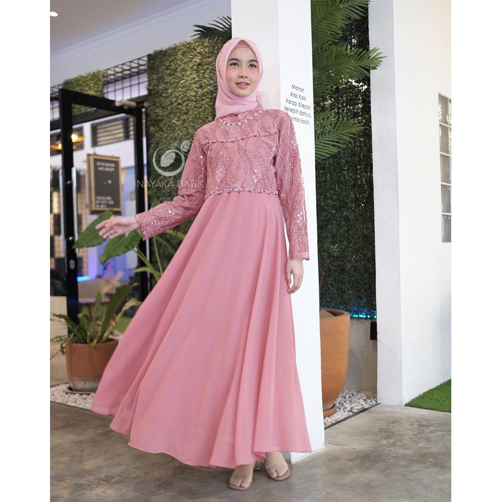 [BISA COD] MAXI DRESS LILIANA - GAMIS LEBARAN - LONG DRESS PESTA KONDANGAN KEKINIAN - GAMIS BROKAT TULLE MUTIARA - TIARA MAXI DRESS