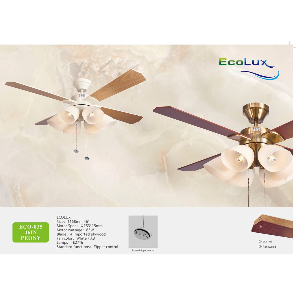 ECOLUX ECO-035 PEONY 46IN KIPAS ANGIN / KIPAS BALING/ KIPAS PLAFON /KIPAS HIAS / KIPAS DECORASI