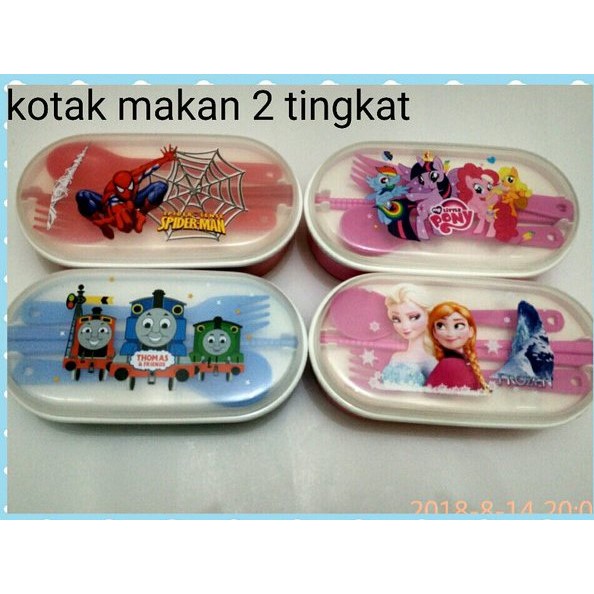 Kotak Makan Anak Karakter Lunch Box set 2 Tingkat Karet Tempat Makan Karakter Anak