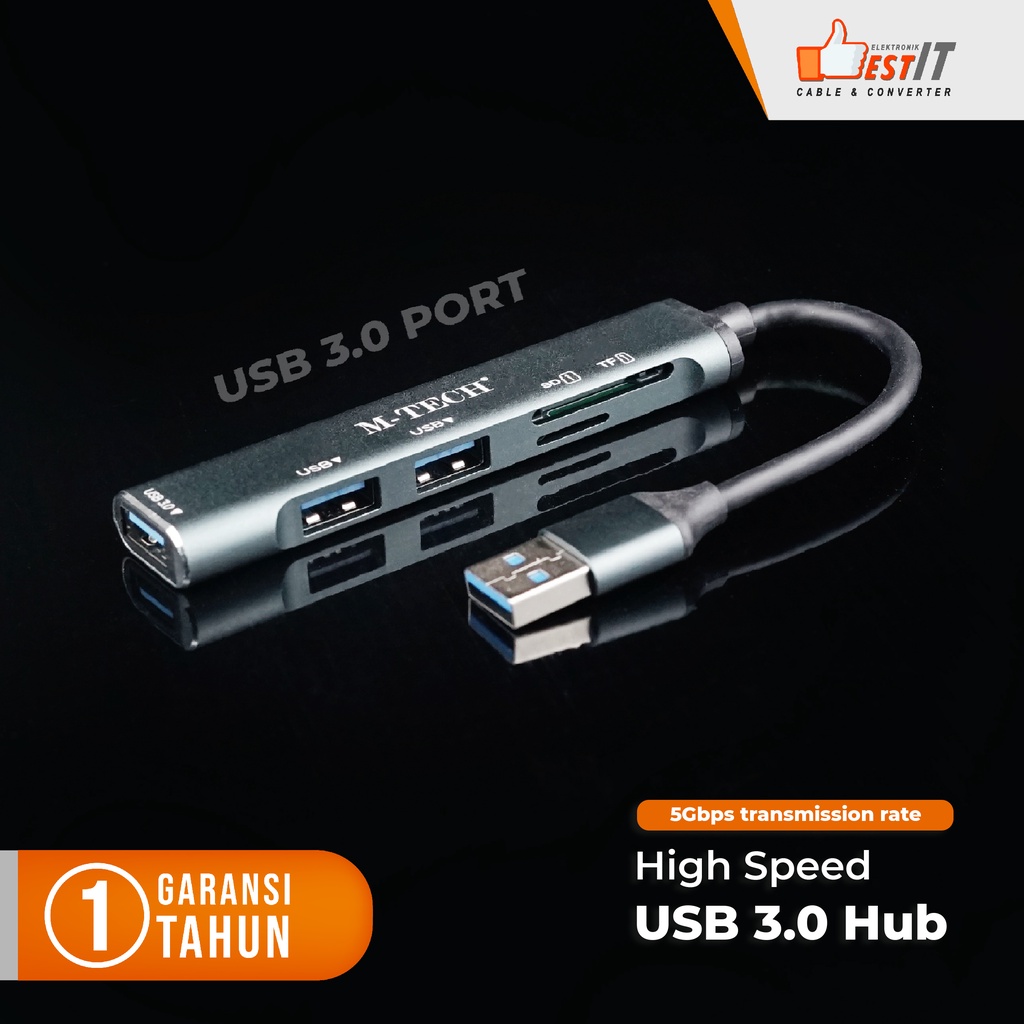 USB HUB 3.0 5 IN 1 USB, SD Card, TF Card + Type C OTG 5Gbps M-Tech