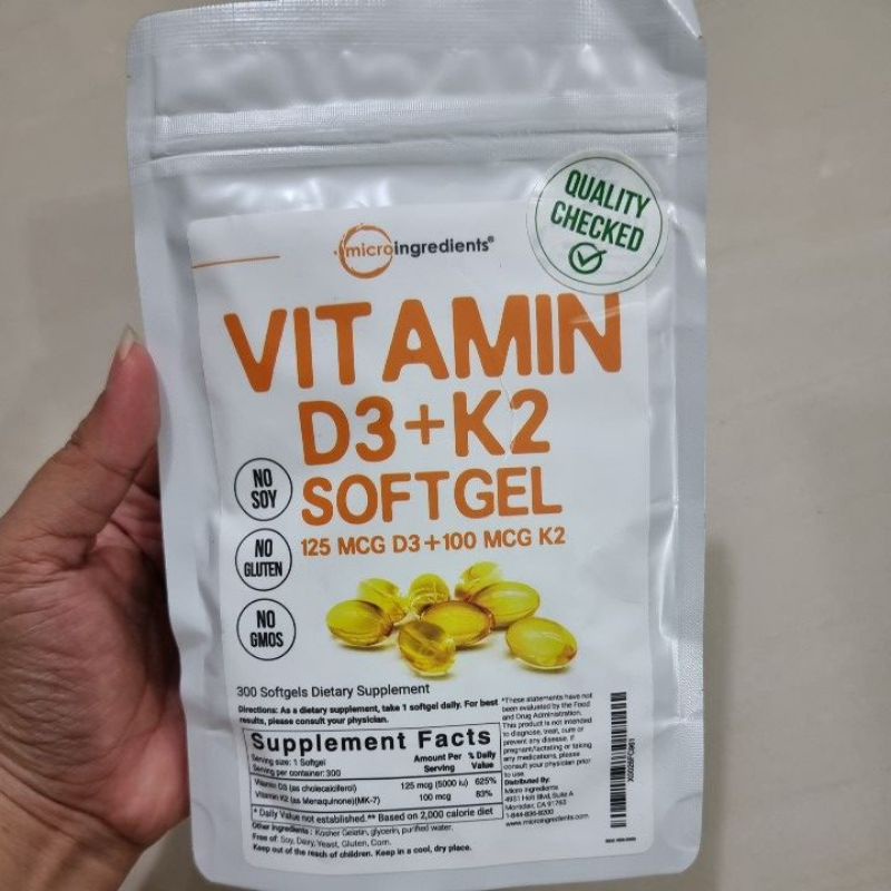 

100% ASLI Microingredients Micro Ingredients Vitamin D3 + K2 D3+K2 5000iu 300 softgel