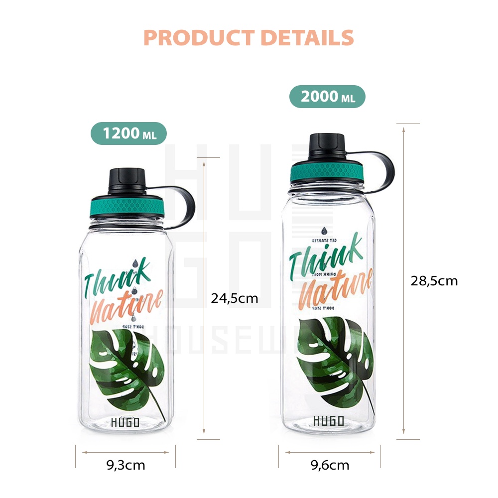 HUGO Botol Minum Besar Jumbo Sporty Nature Bottle Tempat Air Minum 1200 dan 2000 ml