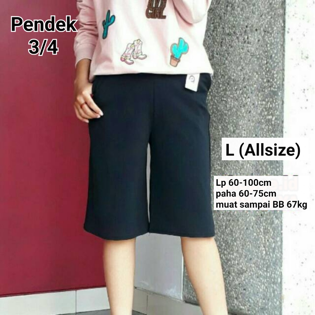 TERMURAH!! CELANA KULOT PENDEK WANITA / Kulot Crepe Polos Salur Stripe Motif Pelangi Norway 3/4
