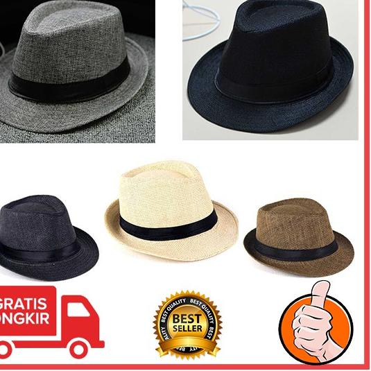 ♂ PROMO Topi Laken Jazz Fendora Vintage Rajut / topi fedora pria - Topi Jazz Pantai Pria Dewasa Impo