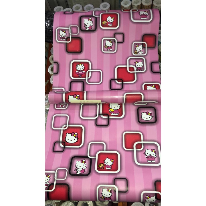 Wallpaper Dinding Stiker Karakter Kitty Kotak 3d Ukuran 45 cm x 10 m