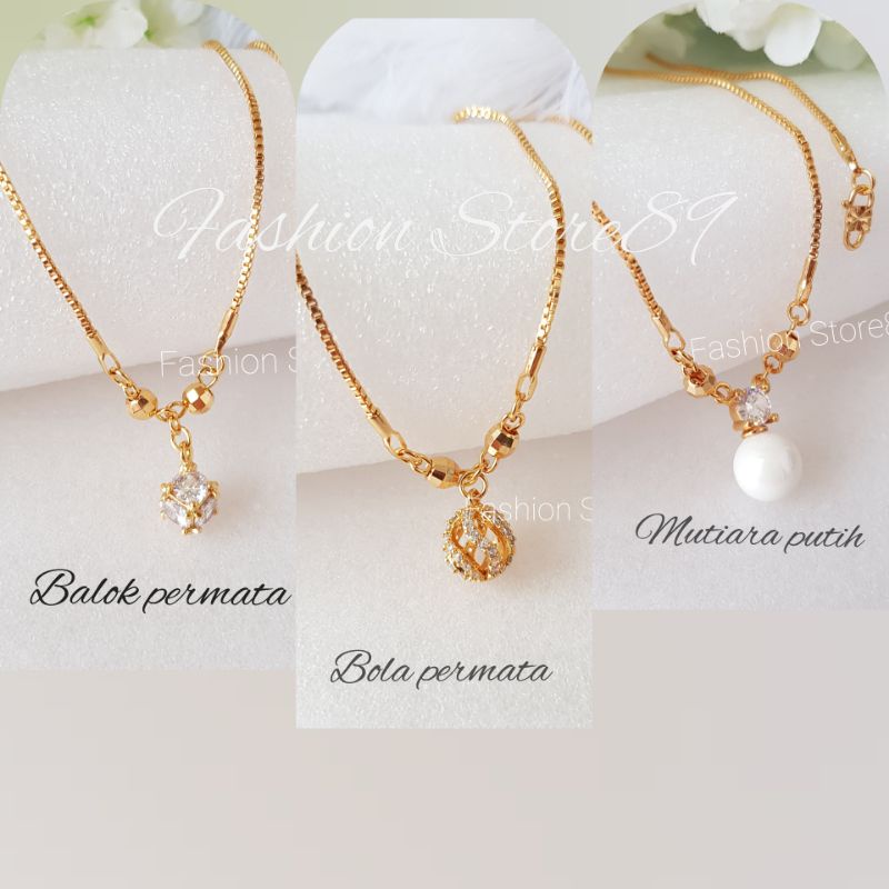 Ready Kalung Koye Bola permata balok mutiara import xuping yaxiya lapis emas bestseller antikarat