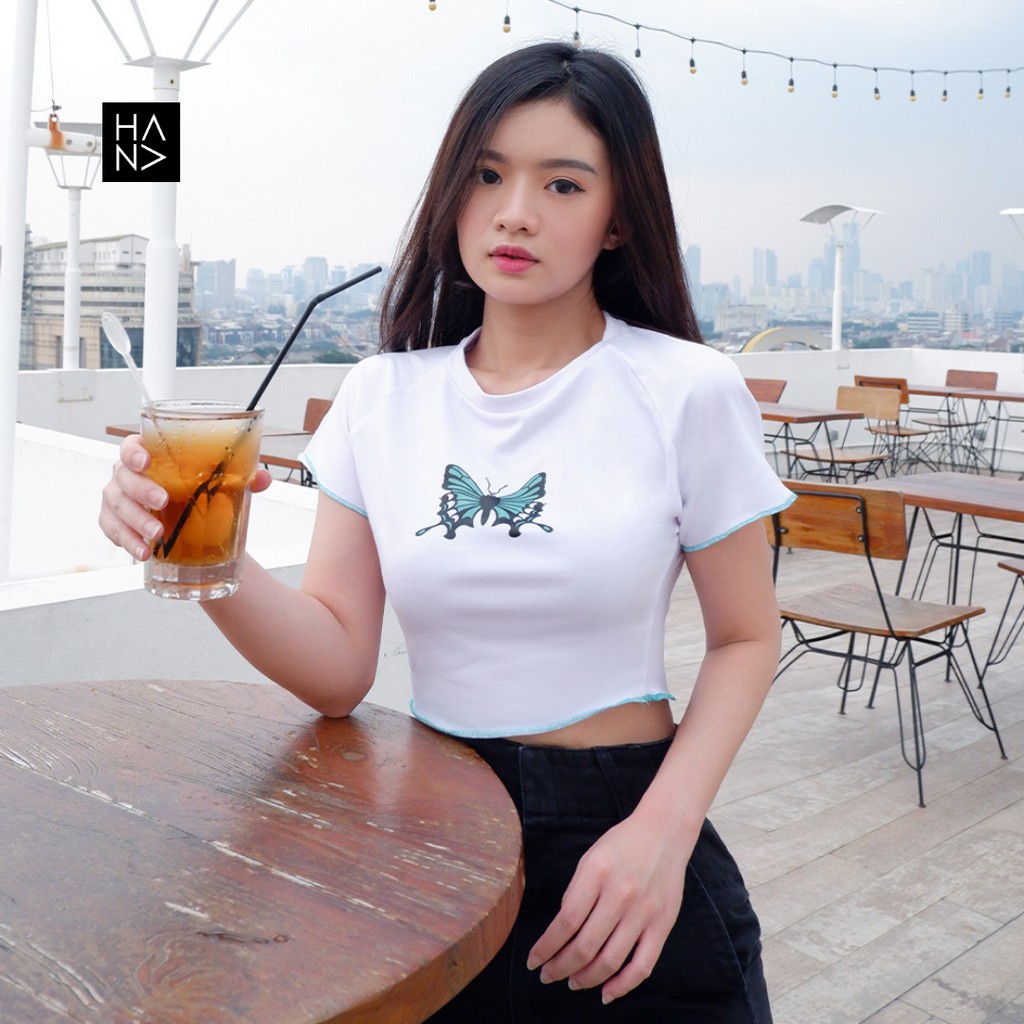 HanaFashion.JKT - Mariposa Crop Top Kaos Butterfly Murah Wanita - CT150