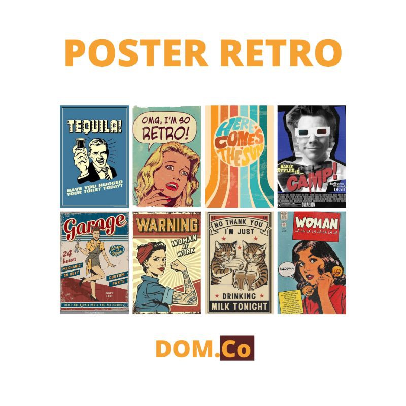 12 pcs poster dinding retro bahan tebel