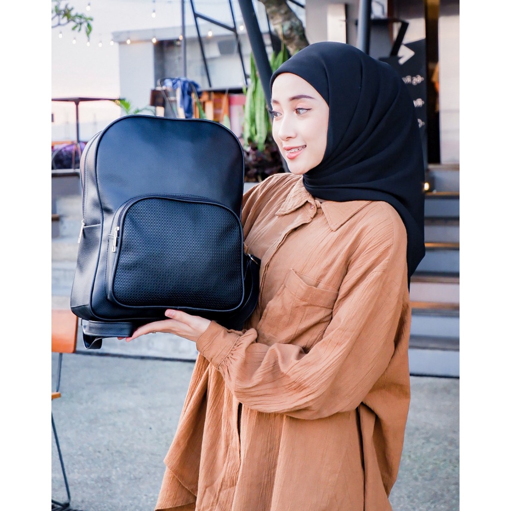 TAS RANSEL KULIT WANITA BOXXO HITAM // taskanvasbdg - Tas Ransel Gendong Wanita / Backpack Ransel Sekolah Kulit Sintetis /  Tas Punggung Cewek Murah Bandung / COD