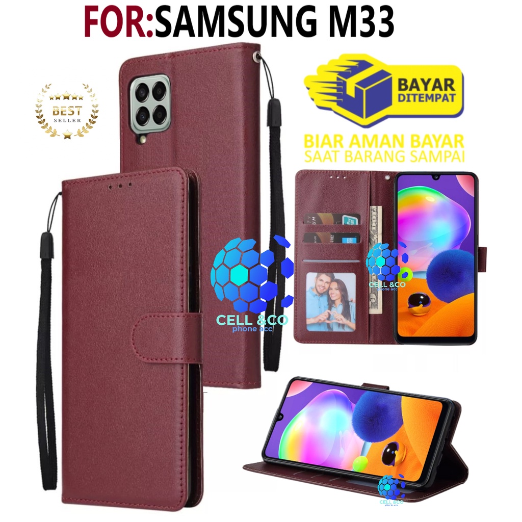 CASE SAMSUNG M33 CASE FLIP LEATHER WALLET PREMIUM FLIP CASE BUKA TUTUP KESING HP CASING FLIP CASE WALLET SAMSUNG M33