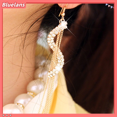 Bluelans Anting Kait Gantung Panjang Bentuk S Hias Berlian Imitasi Untuk Wanita