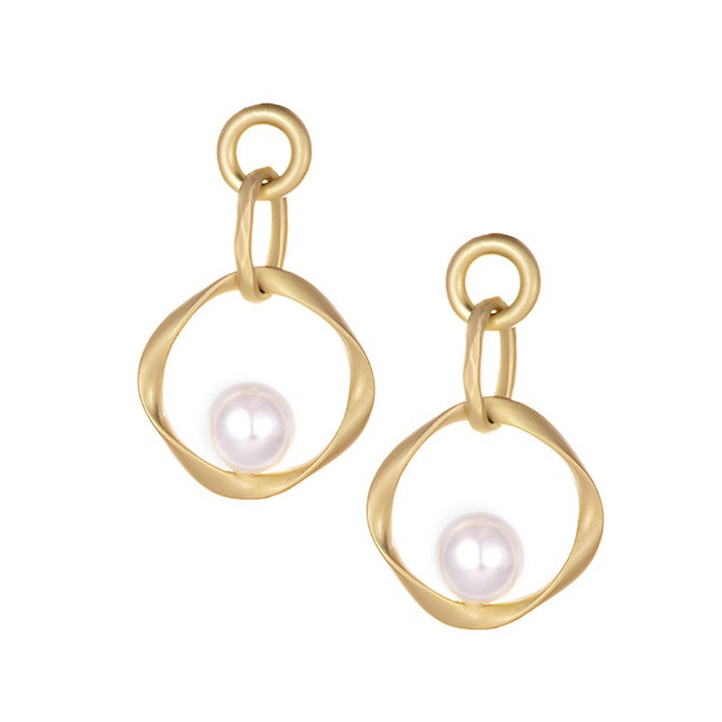 LRC Anting Tusuk Fashion Gold Color Pearl Decorated Pure Color Earrings F18459