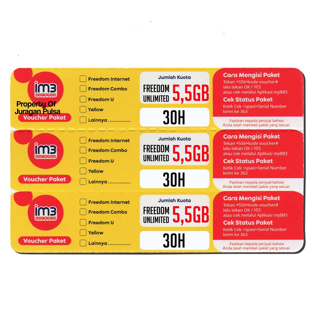 Voucher Indosat 5,5GB Freedom U 30Hari