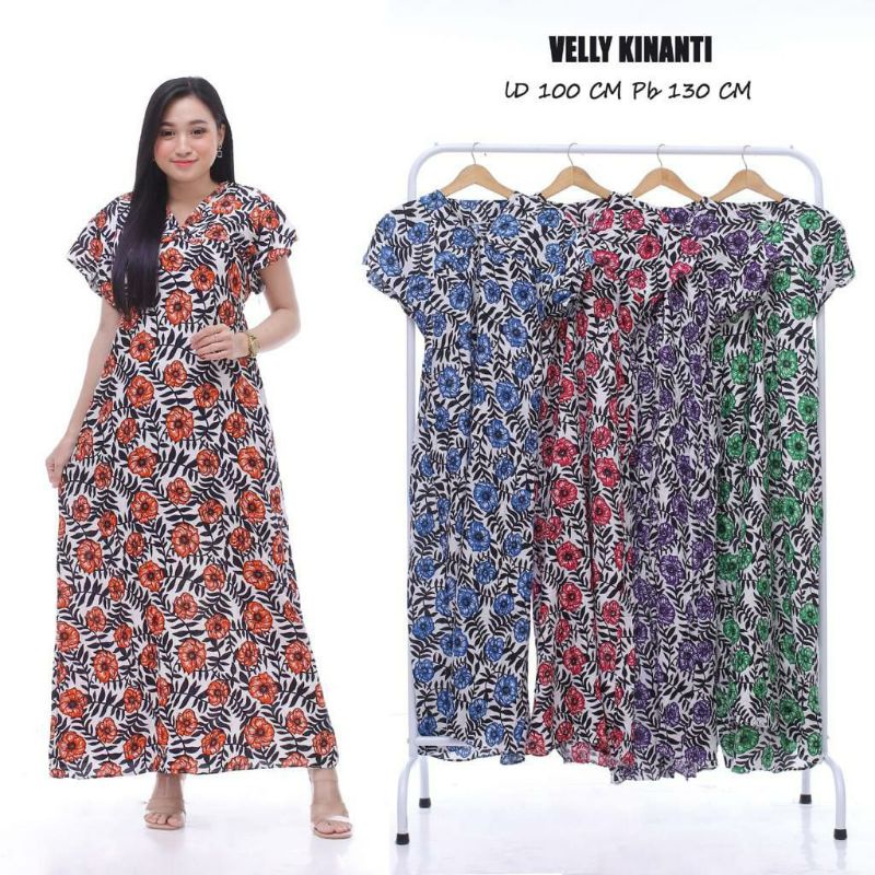gaun velly Kinanti " longdres lengan pendek " daster murah