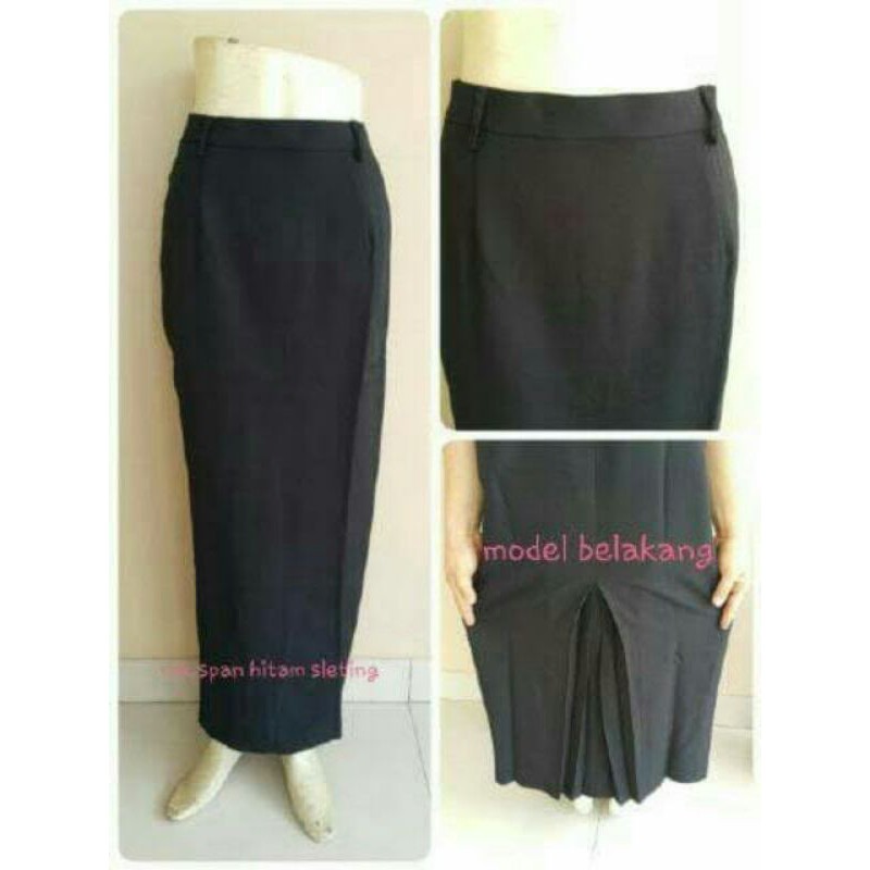 Rok sekolah Coklat & hitam span belakang belah belakang SMA/SMK panjang bahan twist licin