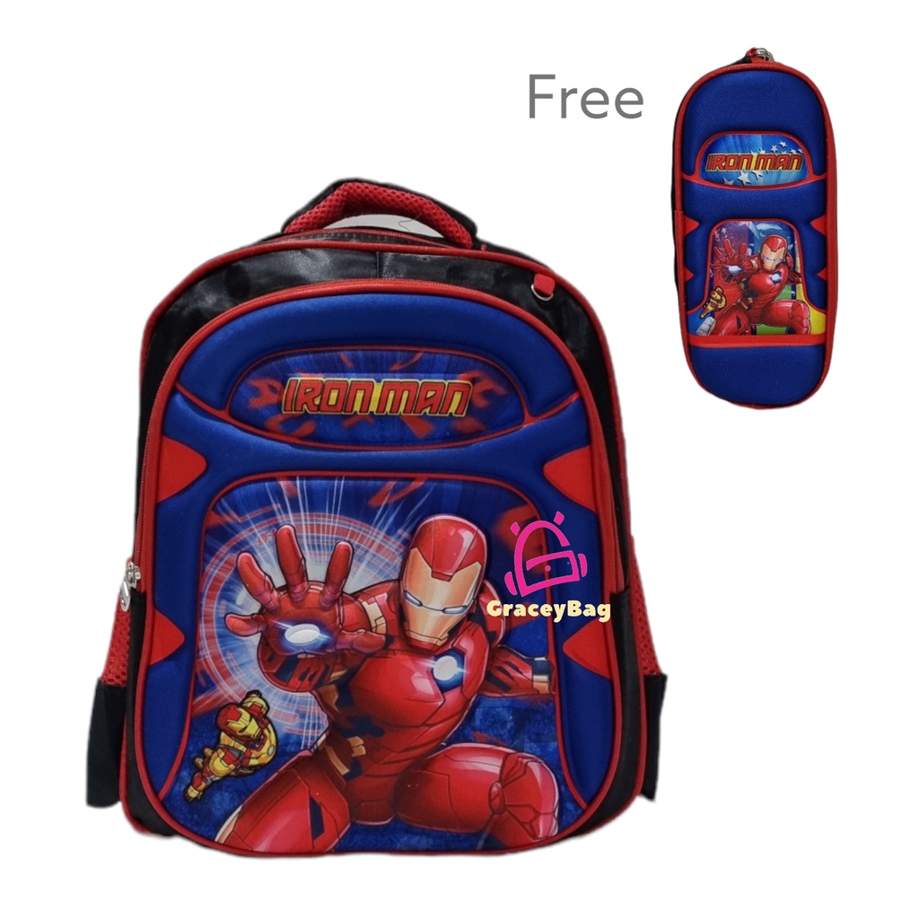 GB-44677B Tas Ransel Anak Laki-laki Embos Free Tempat Pensil