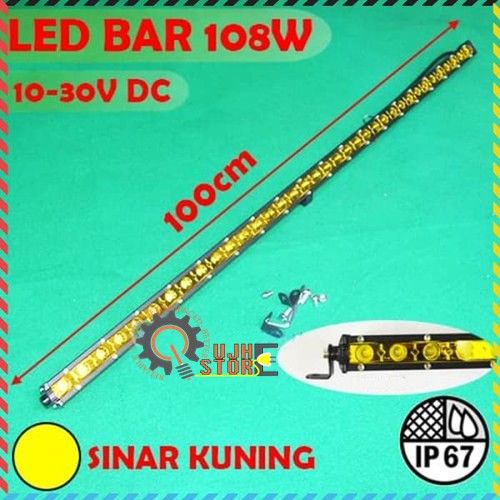 LED BAR 108W KUNING 39 Inch 100 cm Single Row Fokus 12V 24V Lampu Sorot Spotlight Tembak Offroad